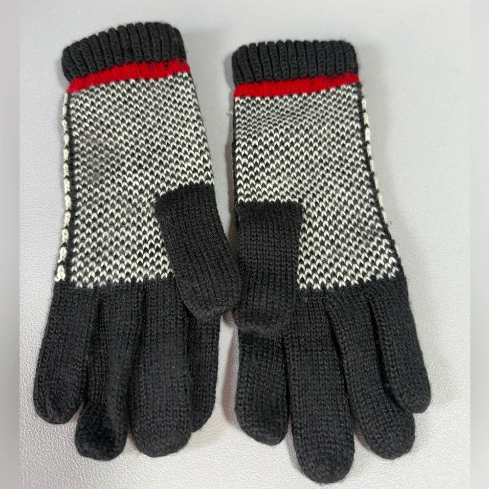 Anne Klein II Vintage Black White and Red Knit Gloves